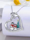 wholesale 925 Sterling Silver Heart Zircon Snowman Couple & Christmas Tree Pendant Necklace - 18'' Chain-0-1