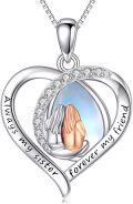wholesale 925 Sterling Silver Moonstone Heart Pendant Necklace with Praying Hands Design for Sisters and Moms-0-0