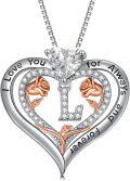 wholesale TOUPOP Christmas Gifts For Women,s925 Sterling Silver Heart Rose A To Z Initial Letter Pendant Necklace With Forever Love Heart Jewelry Valentien Mothers Day Birthday Gifts For Her Wife Mom Sister Girlfriend -0-0