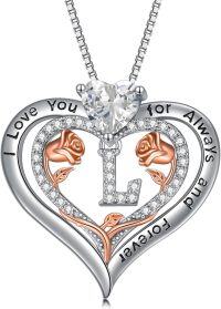 wholesale TOUPOP Christmas Gifts For Women,s925 Sterling Silver Heart Rose A To Z Initial Letter Pendant Necklace With Forever Love Heart Jewelry Valentien Mothers Day Birthday Gifts For Her Wife Mom Sister Girlfriend -undefined