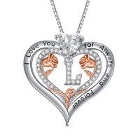 TOUPOP Sterling Silver & Rose A-Z Initial Pendant Necklace-undefined
