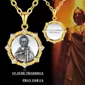 wholesale 925 Sterling Silver Saint Jude Thaddeus Medal Necklace with Cubic Zirconia and Rope Border for Women-0-3