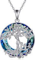 wholesale 925 Sterling Silver Blue Crystal Tree of Life Pendant Necklace for Women's s-0-0