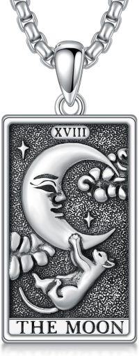 wholesale 925 Sterling Silver The Moon Tarot Pendant Necklace  for Women Men Gifts Jewelry-Moon