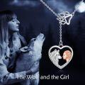 wholesale 925 Sterling Silver Heart Wolf & Girl Face Lariat Necklace for Women Teens Girls -0-5