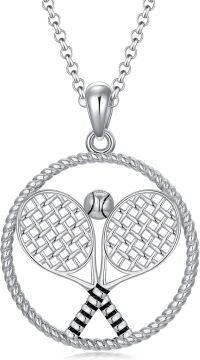 wholesale 925 Sterling Silver Tennis Racket and Ball Pendant Necklace for Women-Tennis