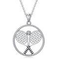 wholesale 925 Sterling Silver Crossed Tennis Racket Ball Rope Circle Pendant Necklace Platinum Plated-0-0