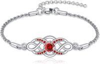 wholesale 925 Sterling Silver Irish Birthstone Celtic Knot Infinity Bracelet-07-Jul-Ruby