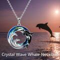 wholesale 925 Sterling Silver Blue Crystal Orca Whale Wave Ocean Pendant Necklace for Women Gifts-0-4
