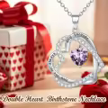 TOUPOP Sterling Silver Heart Birthstone Pendant Necklace Gift for Women-0-2