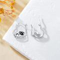 wholesale 925 Sterling Silver Black Enamel Cat Bamboo Hoop Earrings Gift for Women-0-3