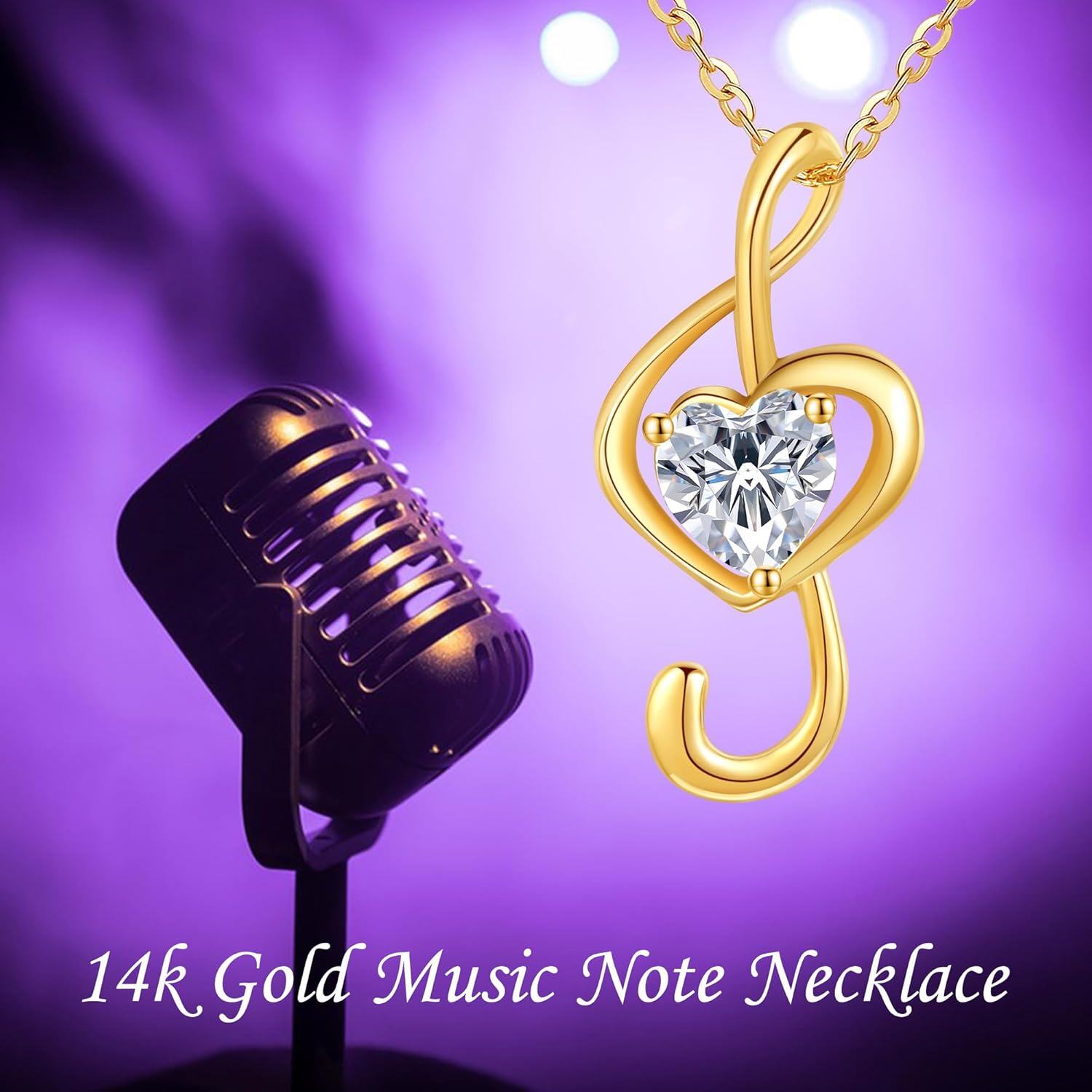 14K Yellow Gold Treble Clef Music Note Pendant Necklace for Women Girls Christmas Gift-0-4