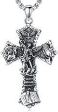 wholesale 925 Sterling Silver Saint Michael Cross Religious Medal Pendant Necklace for Women and Men-0-0