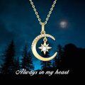 wholesale 14K Gold Crystal Crescent Moon & Star Pendant Necklace for Women - 18 Inches Chain Length-0-5