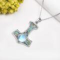 wholesale 925 Sterling Silver Moonstone Viking Thor's Hammer Pendant Necklace with Abalone Shell Inlay Norse Jewelry for Men Women-0-3