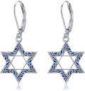 wholesale 925 Sterling Silver Blue Enamel Star of David Dangle Leverback Earrings for Women Mothers Day GiftÓÌÌ«½ÌÊÎÆ·-0-0