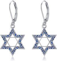 wholesale 925 Sterling Silver Blue Enamel Star of David Dangle Leverback Earrings for Women Mothers Day GiftÓÌÌ«½ÌÊÎÆ·-Star