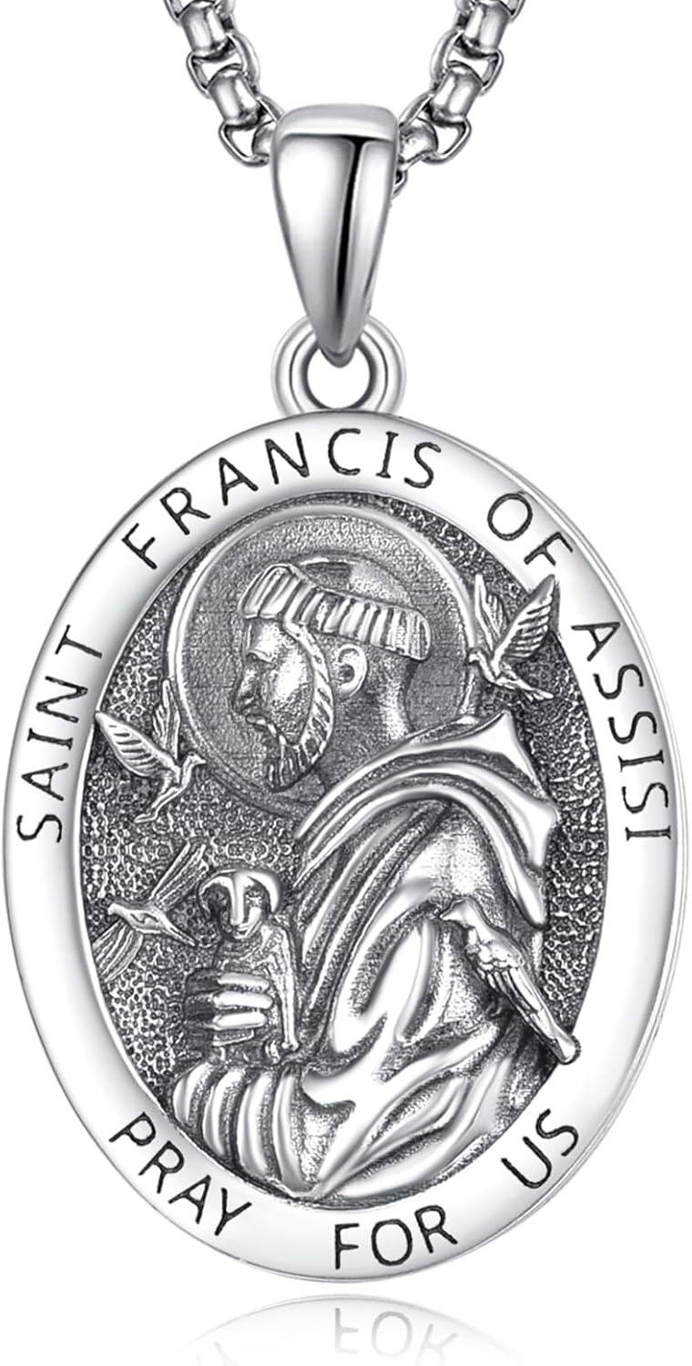 Sterling Silver Monetshe Patron Saint Medals Catholic Pendant Necklaces-Saint Francis