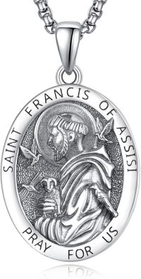 wholesale 925 Sterling Silver St Francis of Assisi Medal Necklace for Men Women Catholic-Saint Francis