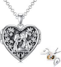 wholesale 925 Sterling Silver Heart Locket Necklace Wholesale Father Daughter Walk Together Photo Frame-04-Mother Daughter Locket+ Photo+Text-04-Mother Daughter Locket-04-Mother Daughter Locket+ Photo