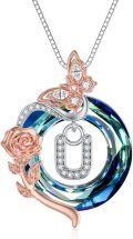 wholesale TOUPOP Christmas Gifts Necklace For Women Rose Necklace With Butterfly U Initial Necklace 925 Sterling Silver With U Letter Blue Crystal Birthday Gifts For Her Mom Wife Girlfriend, 20*20 Inch -0-0