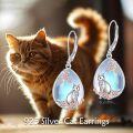 wholesale 925 Sterling Silver Teardrop Moonstone Cat & Flower Drop Earrings-0-5