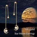 wholesale 14K Gold Moon & Star Opal Threader Drop Earrings with Long Chains for Women-0-2
