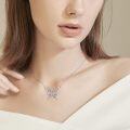 wholesale 925 Sterling Silver Butterfly Pink Yellow Crystal Ribbon Pendant Necklace for Cancer Survivors-0-2
