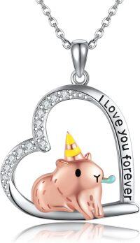 wholesale 925 Sterling Silver Unicorn Heart Pendant Necklaces with Stones and Engraved Message I Love You Forever Gift for Women-Capybara