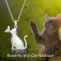 wholesale 925 Sterling Silver Butterfly Cat Pendant Necklace Gift for Women-0-4