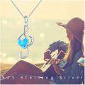 wholesale 925 Sterling Silver Blue Fire Opal Heart Treble Clef Pendant Necklace for Women-0-4