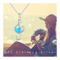 wholesale 925 Sterling Silver Blue Fire Opal Heart Treble Clef Pendant Necklace for Women-0-4