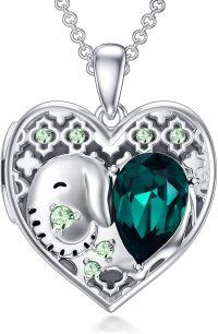 wholesale 925 Sterling Silver 925 Emerald Green Crystal Elephant Heart Photo Locket Pendant Necklace for Women and Girls-G-Elephant Locket only-G-Elephant Locket+Photo+Text-G-Elephant Locket+Photo