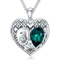 wholesale 925 Sterling Silver 925 Emerald Green Crystal Elephant Heart Photo Locket Pendant Necklace for Women and Girls-G-Elephant Locket only-G-Elephant Locket+Photo+Text-G-Elephant Locket+Photo
