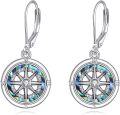 wholesale 925 Sterling Silver Compass Design Abalone Shell Inlay Drop Dangle Earrings for Women Girls Graduation Travel Gifts-0-0