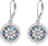 wholesale 925 Sterling Silver Compass Design Abalone Shell Inlay Drop Dangle Earrings for Women Girls Graduation Travel Gifts-Multi-Compass Earrings