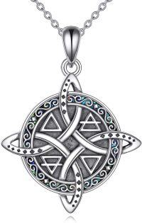 wholesale 925 Sterling Silver Triquetra Trinity Knot Moon Phase Abalone Shell Inlay Pendant Necklace-Witch Knot-02