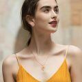 wholesale 14K Gold Rose Flower in Heart Shape Pendant Necklaces for Women Girl's Valentines Day Gifts-0-1
