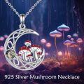 wholesale 925 Sterling Silver Moon & Mushrooms Pendant Necklace for Women Girls Gifts Jewelry Accessories-0-3