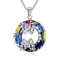 TOUPOP Sterling Silver Blue Crystal Butterfly Stars Pendant Necklace For Women-undefined