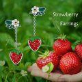 wholesale 925 Sterling Silver CZ Flower & Strawberry Dangle Leverback Earrings-0-5