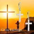 wholesale Sterling Silver Cross Leverback Dangle Drop Earrings for Women Men-0-4