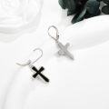 wholesale 925 Sterling Silver Black Enamel Cross Dangle Drop Earrings for Women-0-3