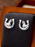 wholesale 925 Sterling Silver Horse Horseshoe Stud Earrings - Lucky Charm  for Women Girls-0-1