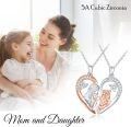 wholesale 925 Sterling Silver Mother and Daughter Heart Necklaces Set Matching Pendant Necklace for 2 Couples s for Mothers Day Birthday Christmas-0-1