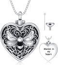 wholesale 925 Sterling Silver Heart Bee Cremation Keepsake Pendant Necklace with Funnel Kit and Chain - Always in My Heart-0-0