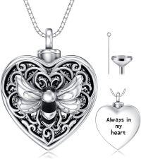 wholesale 925 Sterling Silver Heart Bee Cremation Keepsake Pendant Necklace with Funnel Kit and Chain - Always in My Heart-9-Bee