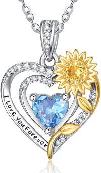 wholesale Sterling Silver Sunflower Birthstone Pendant Necklace for Women-03-Mar