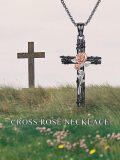 wholesale 925 Sterling Silver Rose and Vine Design Cross Pendant Necklace  for Women-0-5