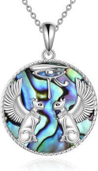 wholesale 925 Sterling Silver Abalone Shell Evil Eye Mermaid Raven Pendant Necklace for Women-cat necklace